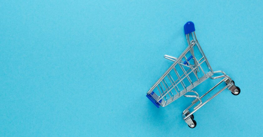 A shopping cart on a blue background.