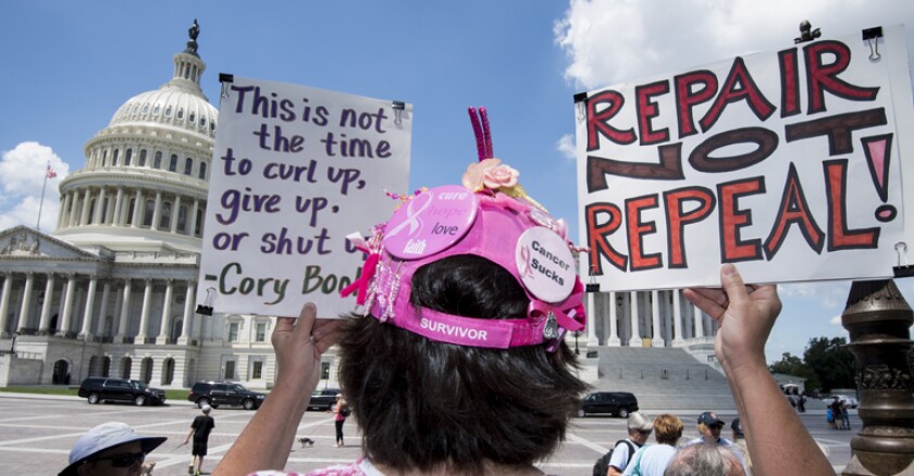 Pro-Obamacare protesters outside the U.S. Capitol.