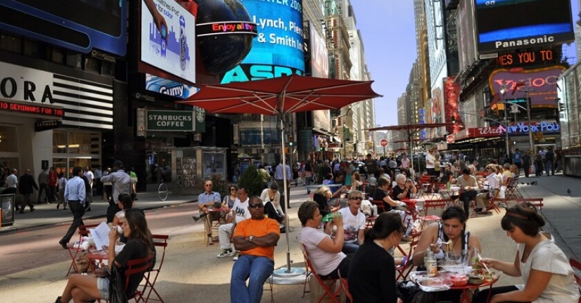 A pedestrian plaza in New York City.