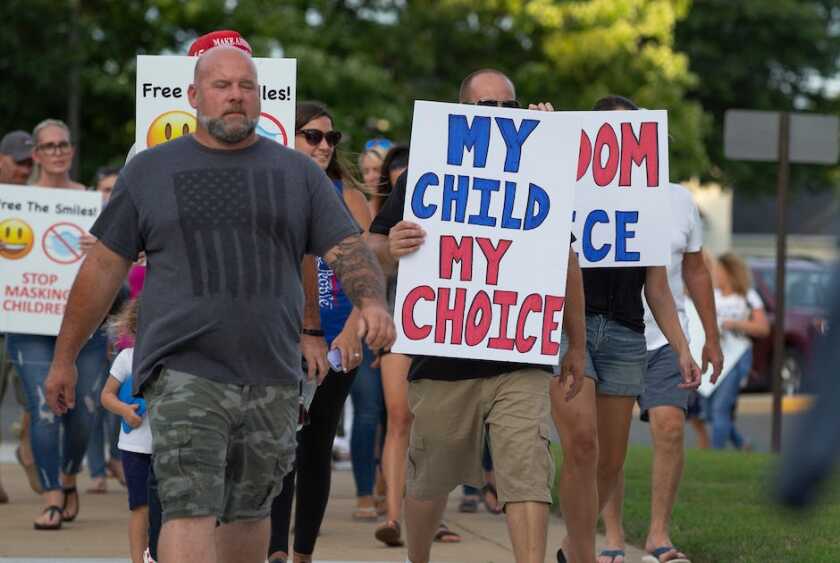 New Jersey parents protesting mask mandates.