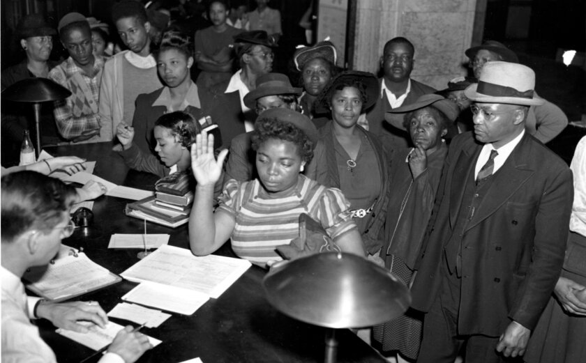 African Americans in Atlanta register to vote in the July 4, 1944, Georgia Democratic primary.