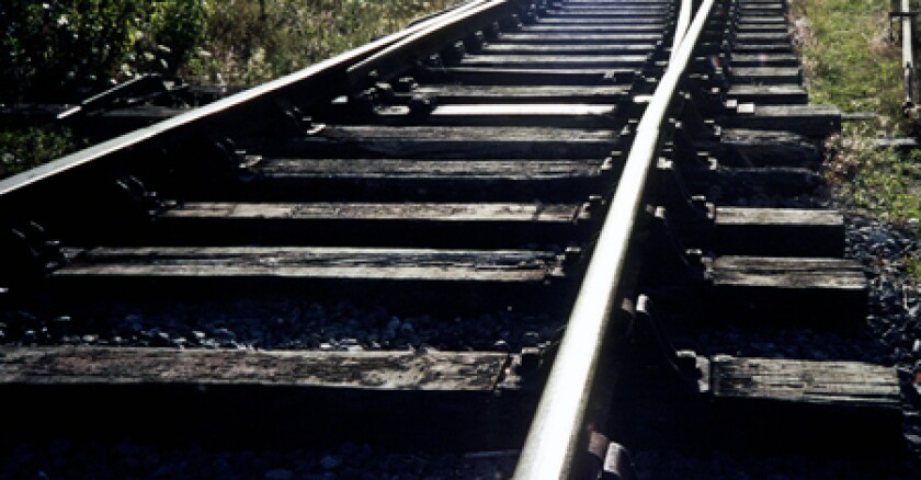 Close-up shot of train tracks