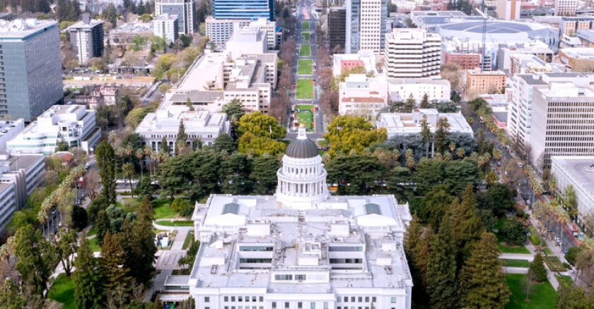 Bird's-eye view of the California state Capitol building.