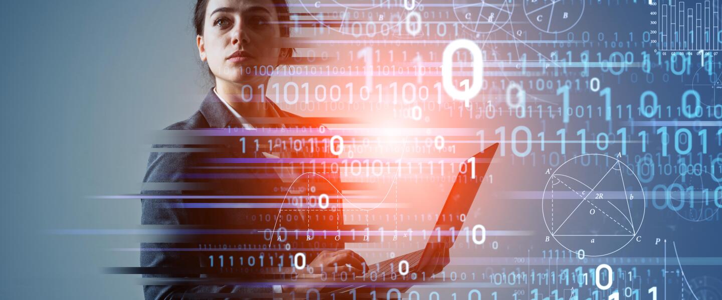 Digital transformation concept. Binary code. AI (Artificial Intelligence).