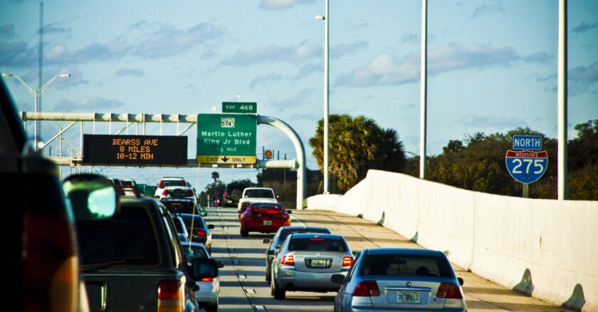 Traffic on a freeway in Tampa, Fla.