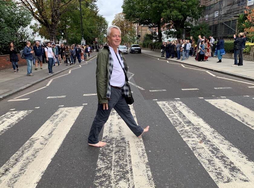 Clay+Jenkinson+crosses+Abbey+Road+in+St.+Johns+Wood%2C+London.