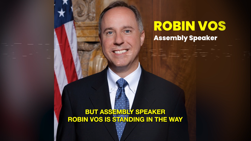 Screen grab of Wisconsin Elections Committee's TV ad against state Assembly Speaker Robin Vos