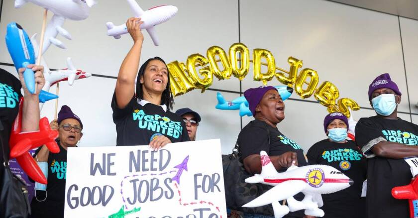 protestors at an airport