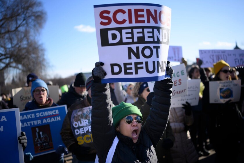 Hundreds of University of Minnesota researchers, scientists and other supporters took part in a Stand Up for Science 2025 rally on Friday, March 7, 2025 outside the Minnesota State Capitol in St. Paul to protest medical research funding cuts. (Aaron Lavinsky / The Minnesota Star Tribune)