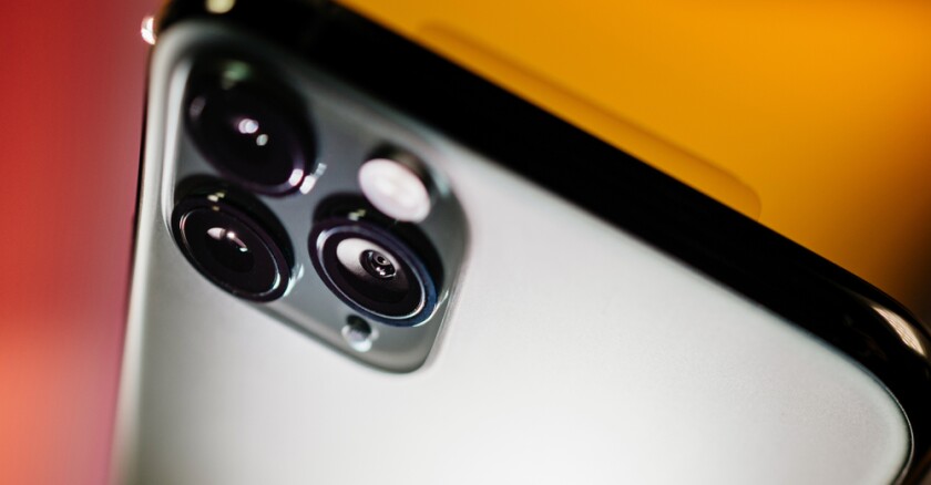 Close-up detail of the ultra-wide camera close-up macro details of new latest Apple Computers iPhone 11 Pro and 11 Pro Max smartphone triple-lens camera